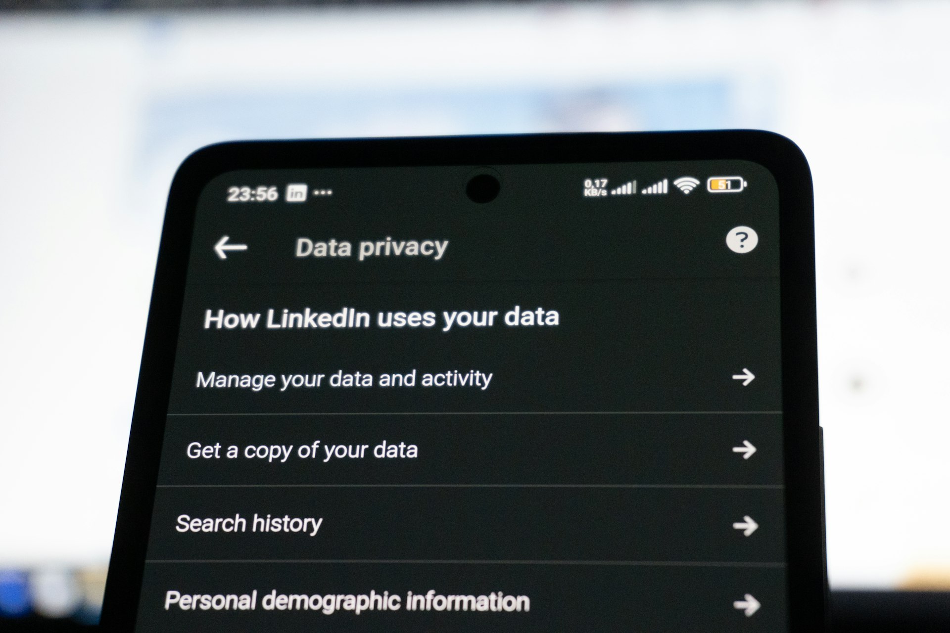 A settings screen