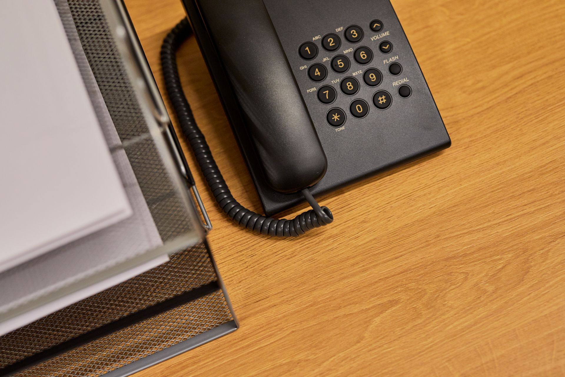 A telephone on an office desk