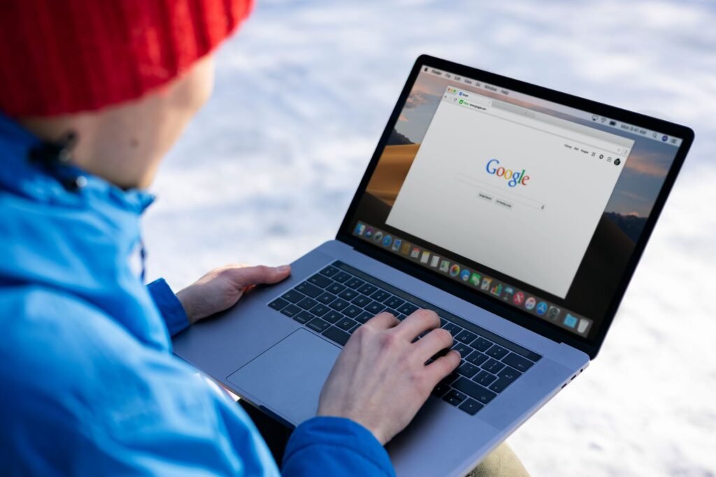 A search result snippet beneath a page title on a laptop