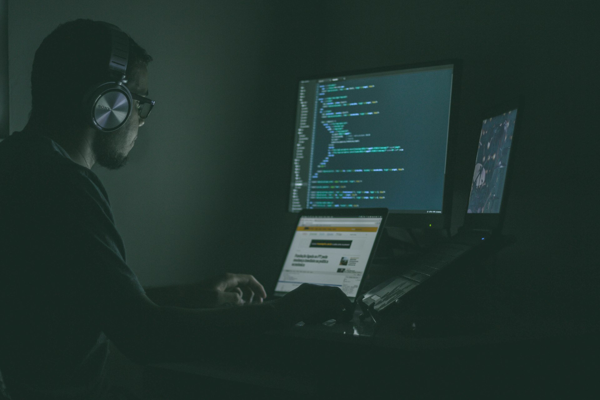A programmer typing code