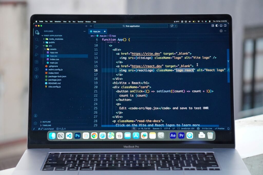 A developer coding a web app
