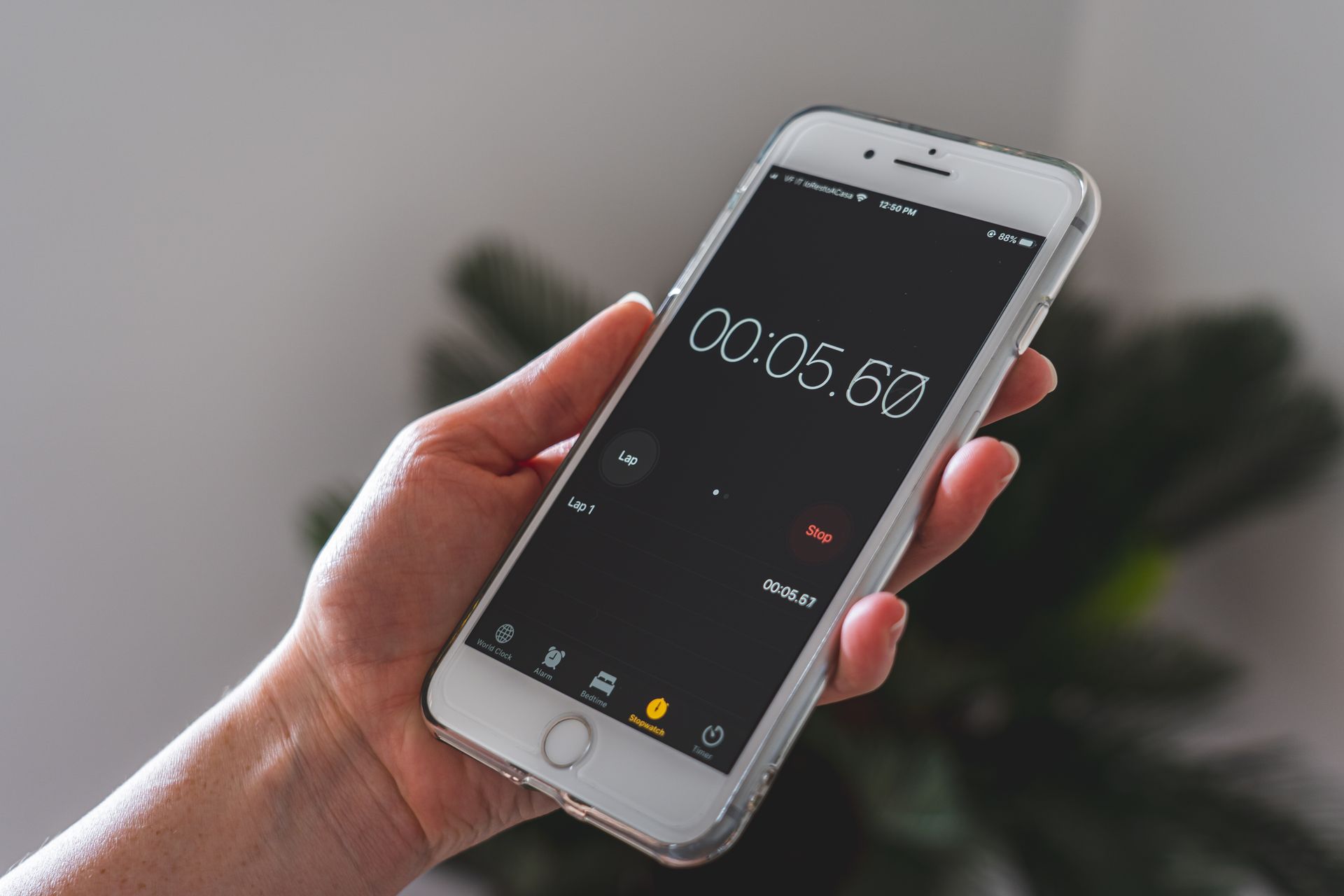 A stopwatch in a hand