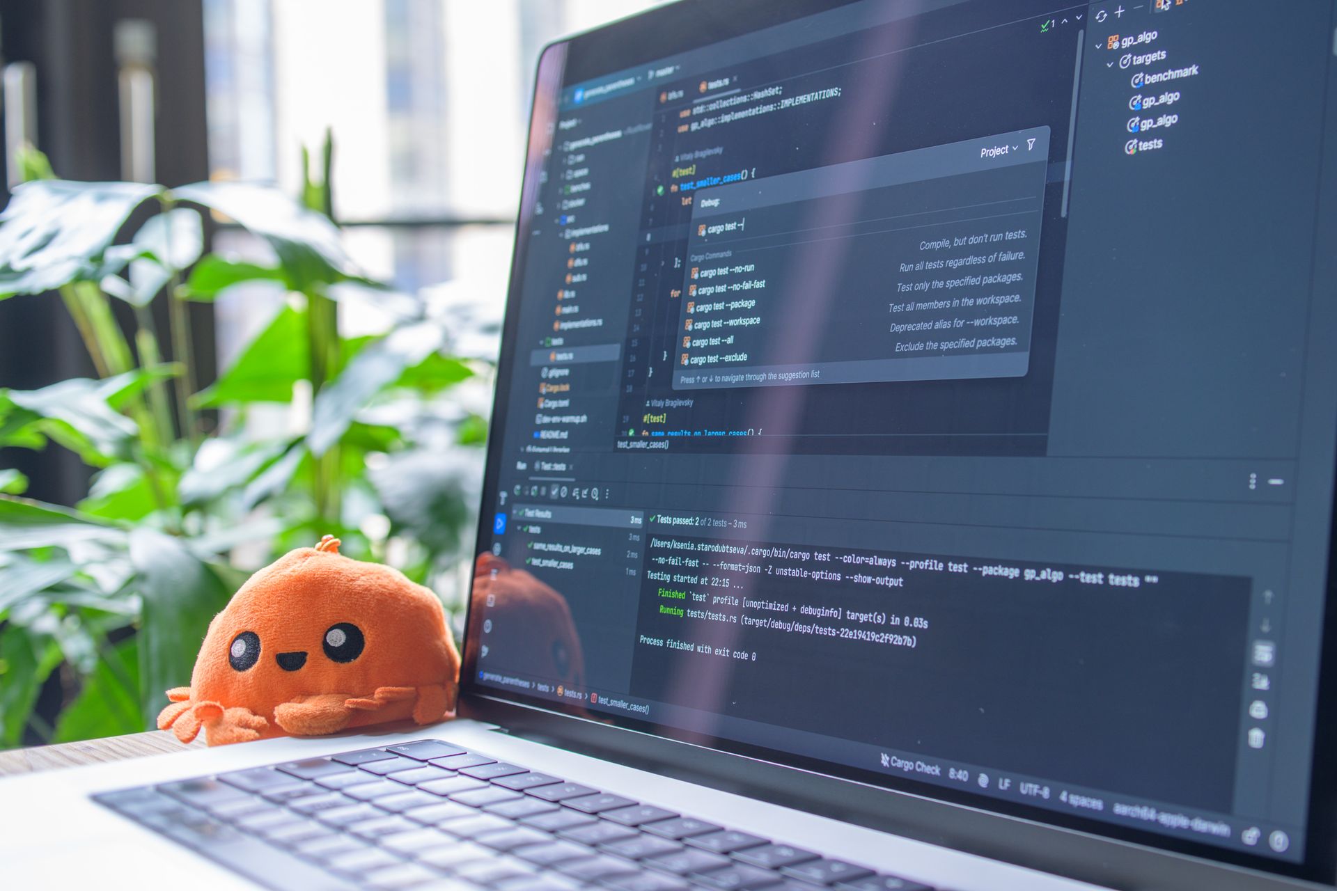 A developer checking results