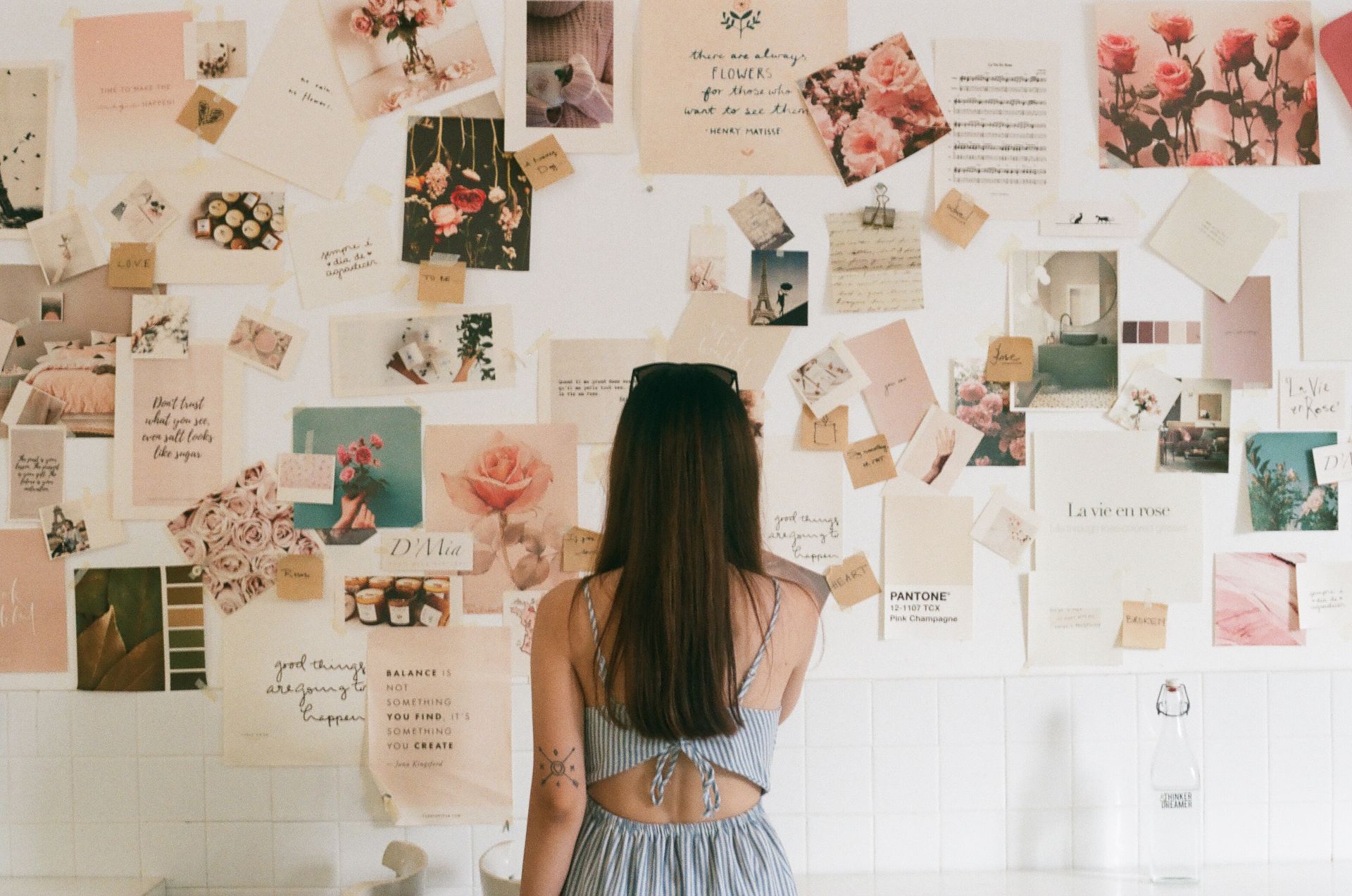A mood board on a wall