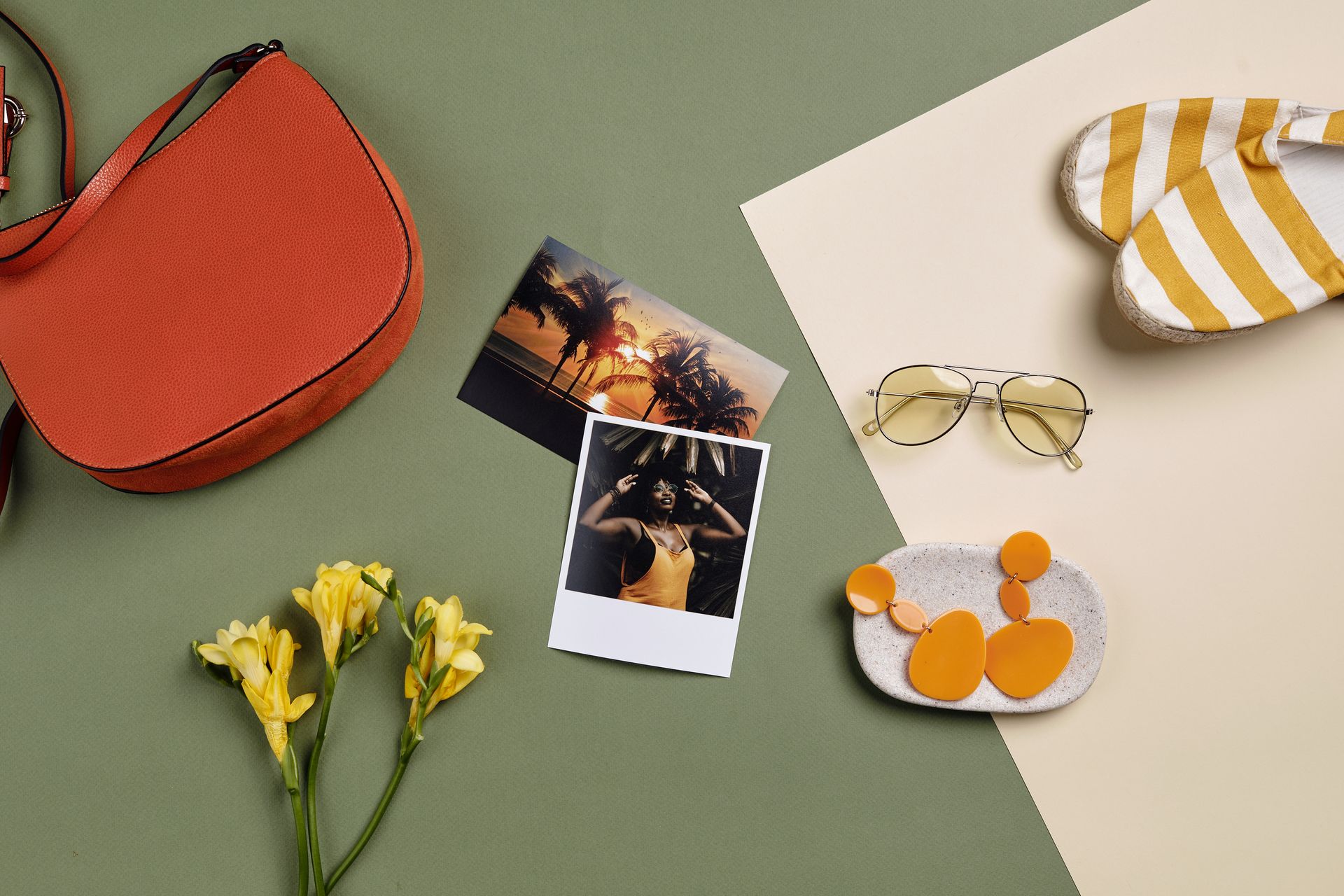 A photographer styling a flat lay