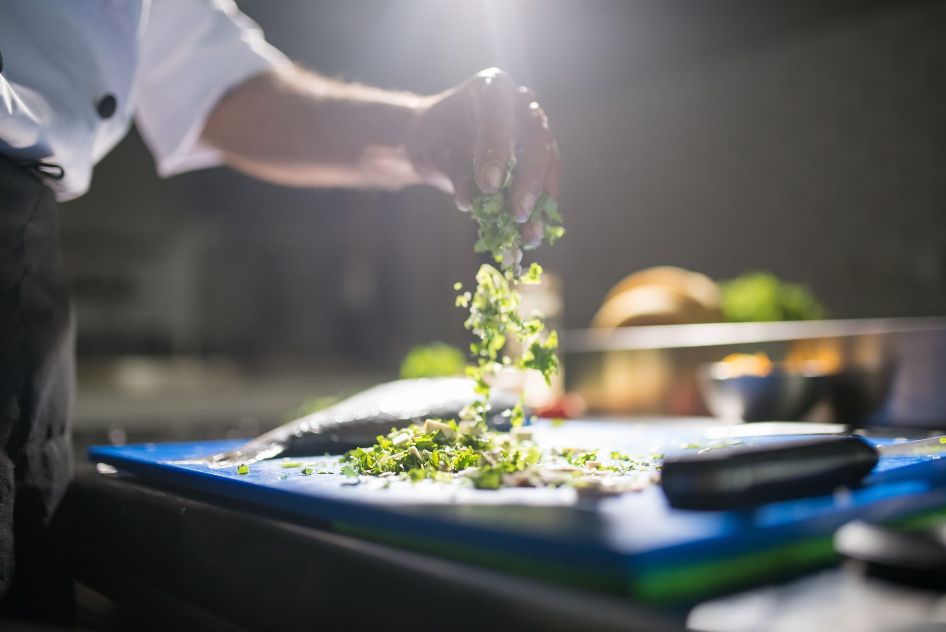 A chef chopping vegetables