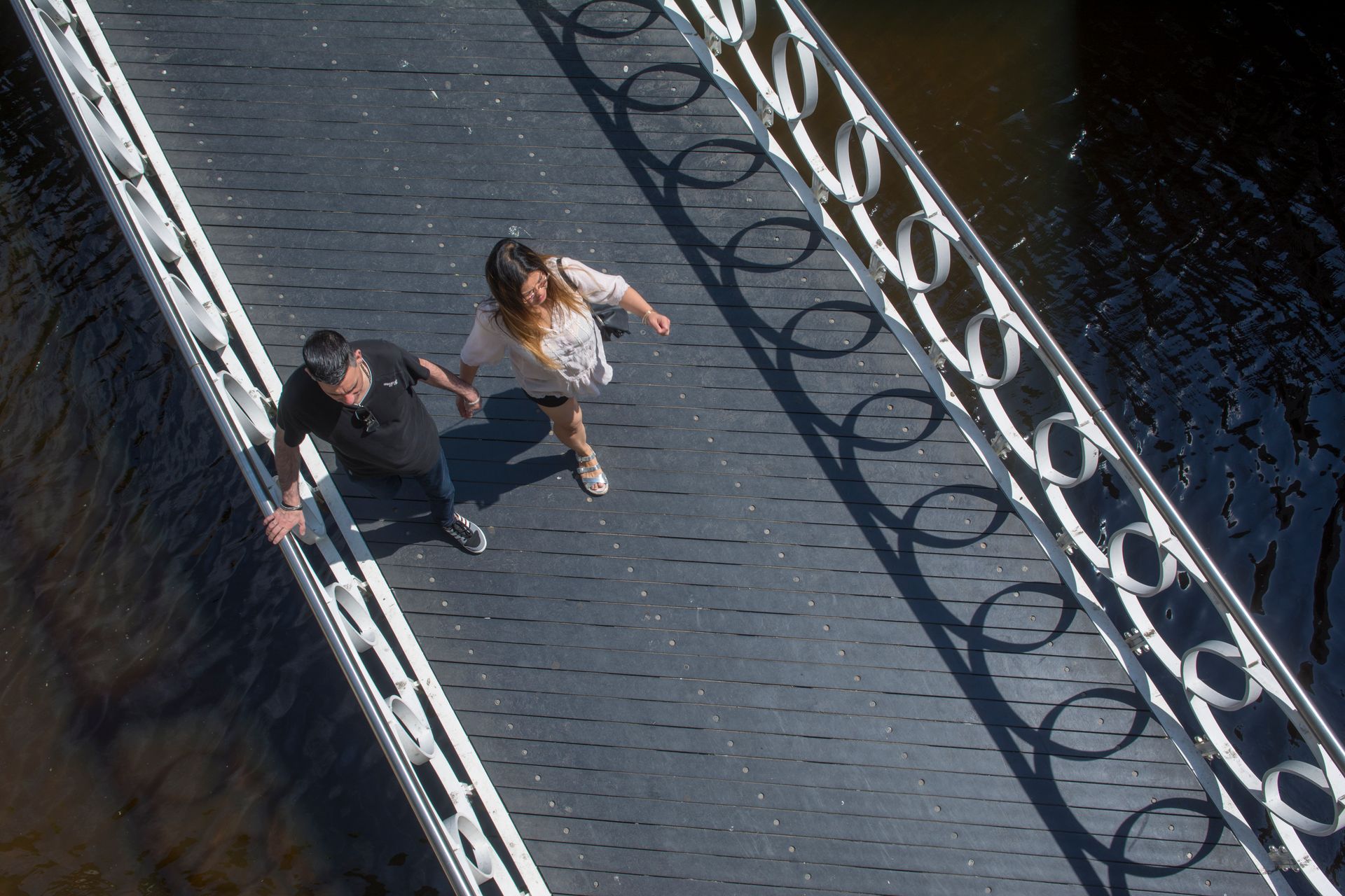 People crossing a footbridge