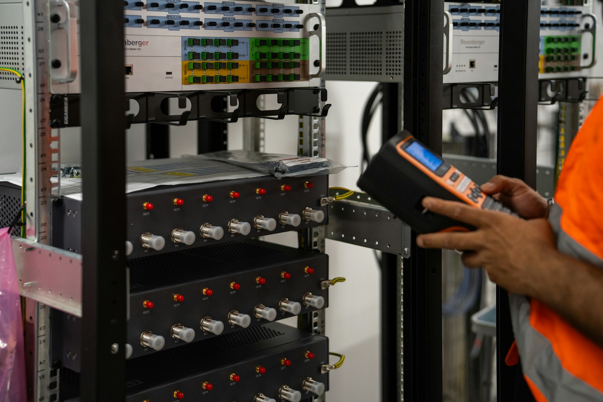 An engineer fixing a server
