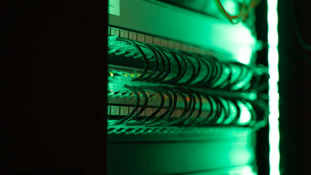 A server room with blue lights