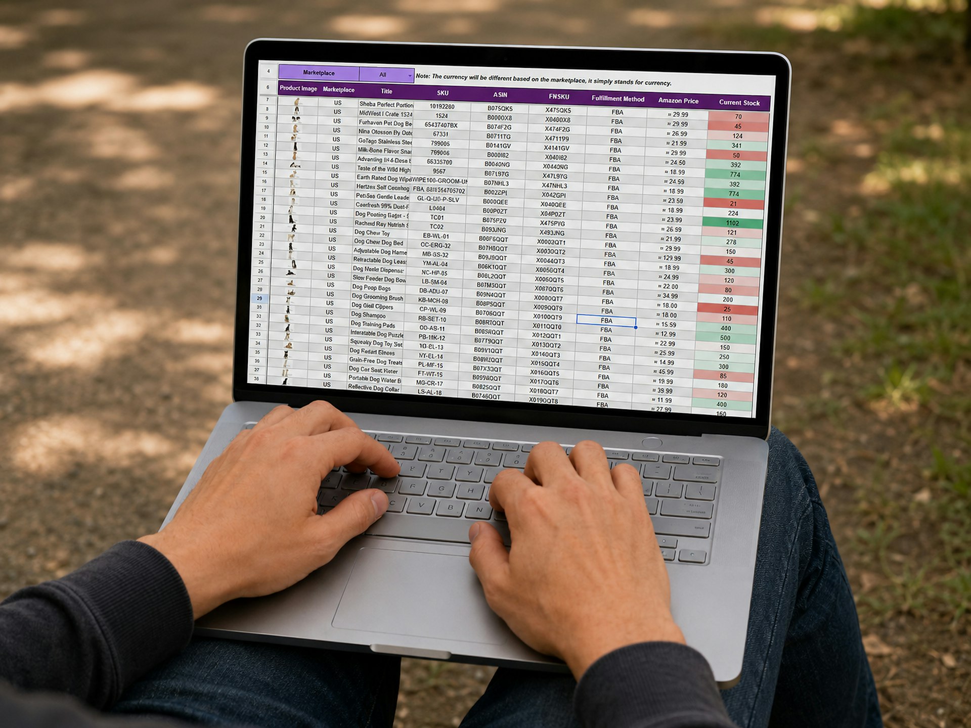 A keyword list tagged by intent in a spreadsheet