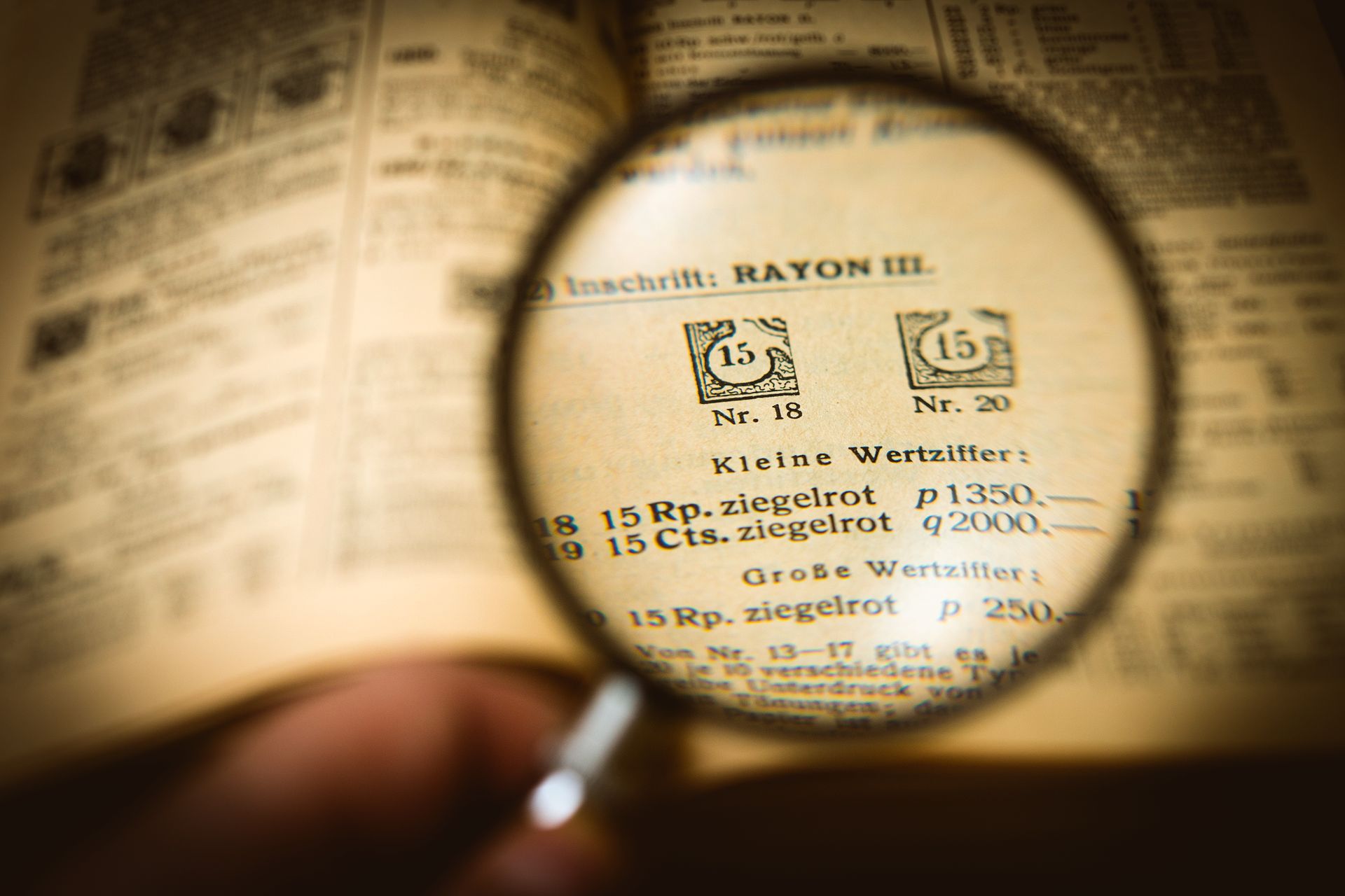 A magnifying glass on a page