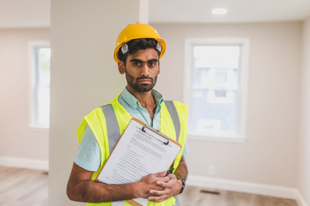 An inspector with a clipboard