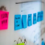 A strategy board with sticky notes