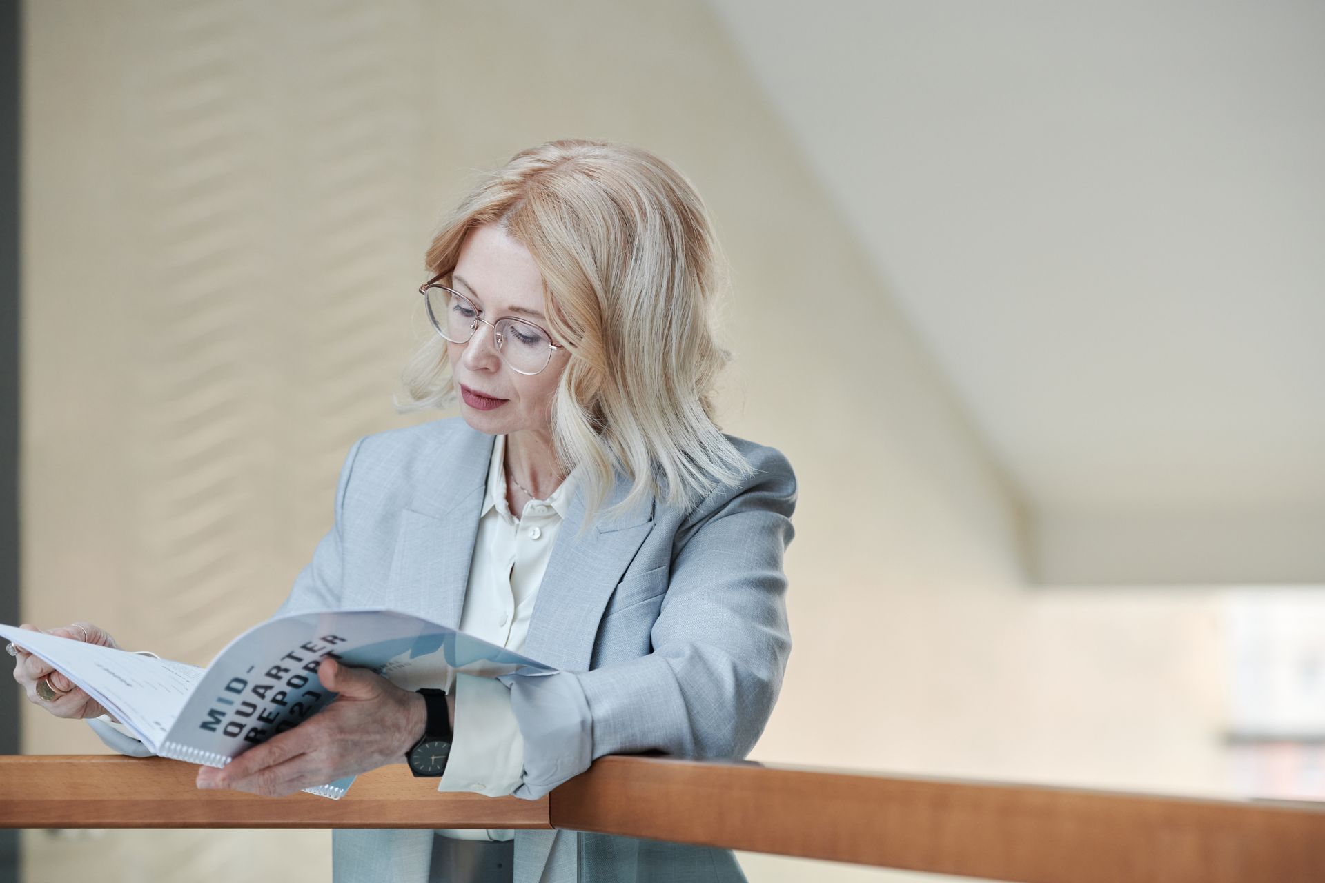 An executive reading a report