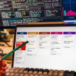 An SEO dashboard with KPI tiles on a monitor
