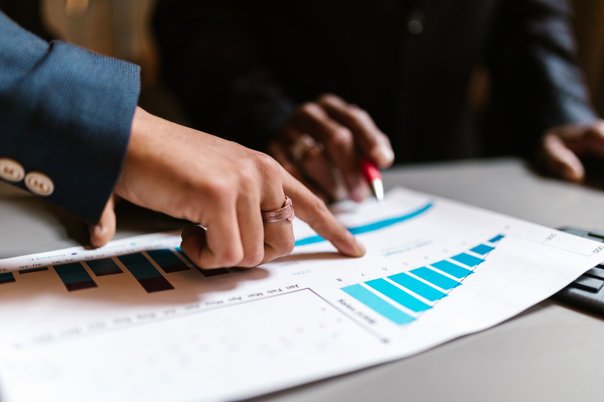 A finance meeting reviewing marketing spend