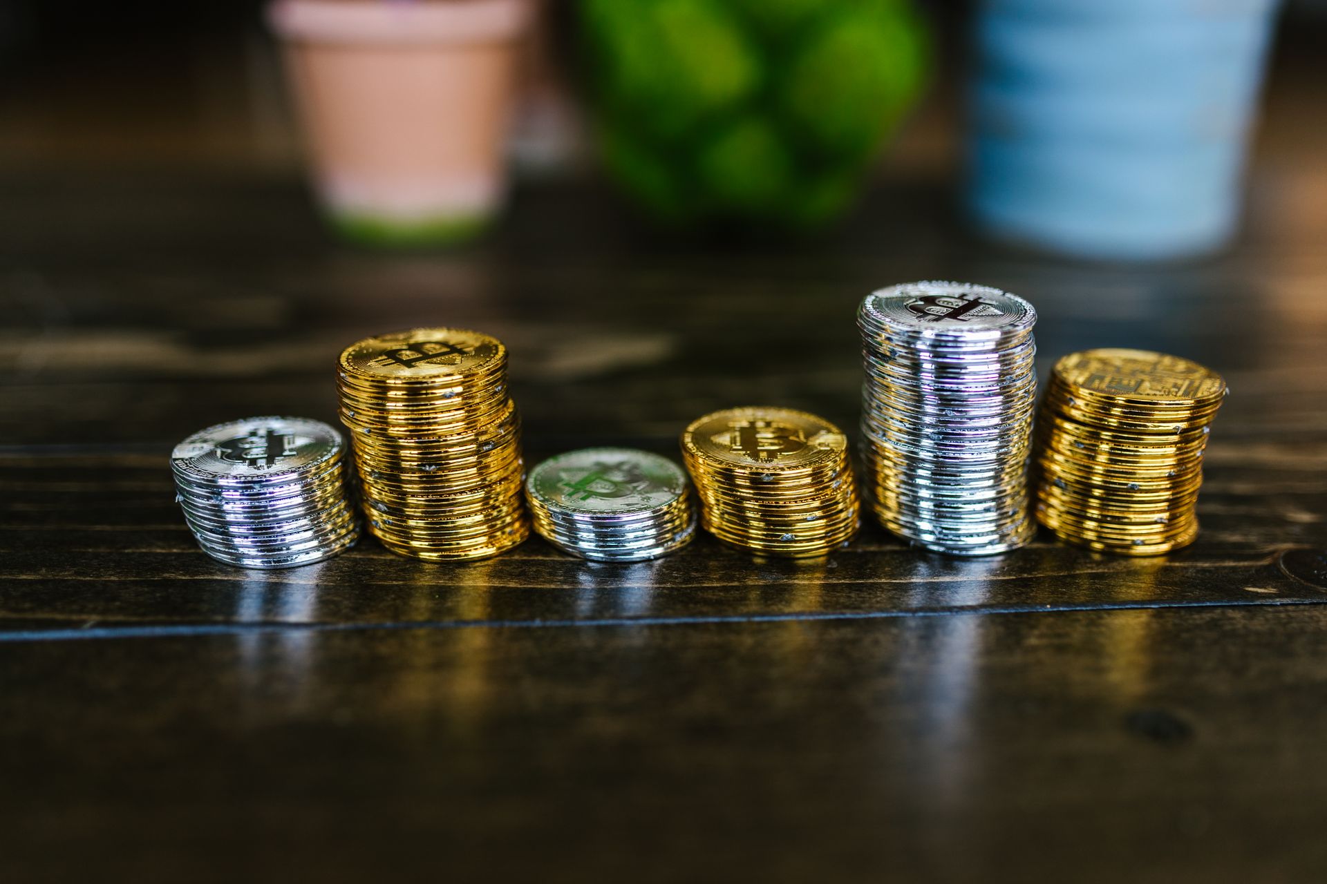 Coins stacked on a desk