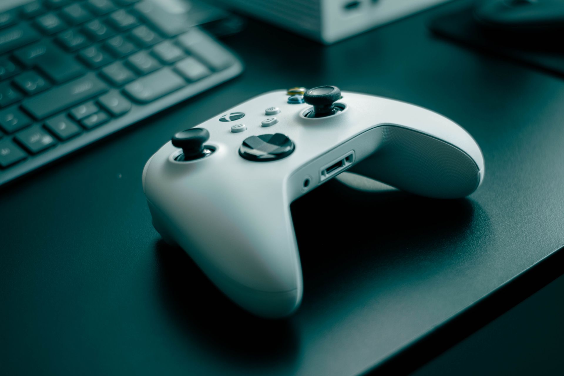 A game controller on a desk