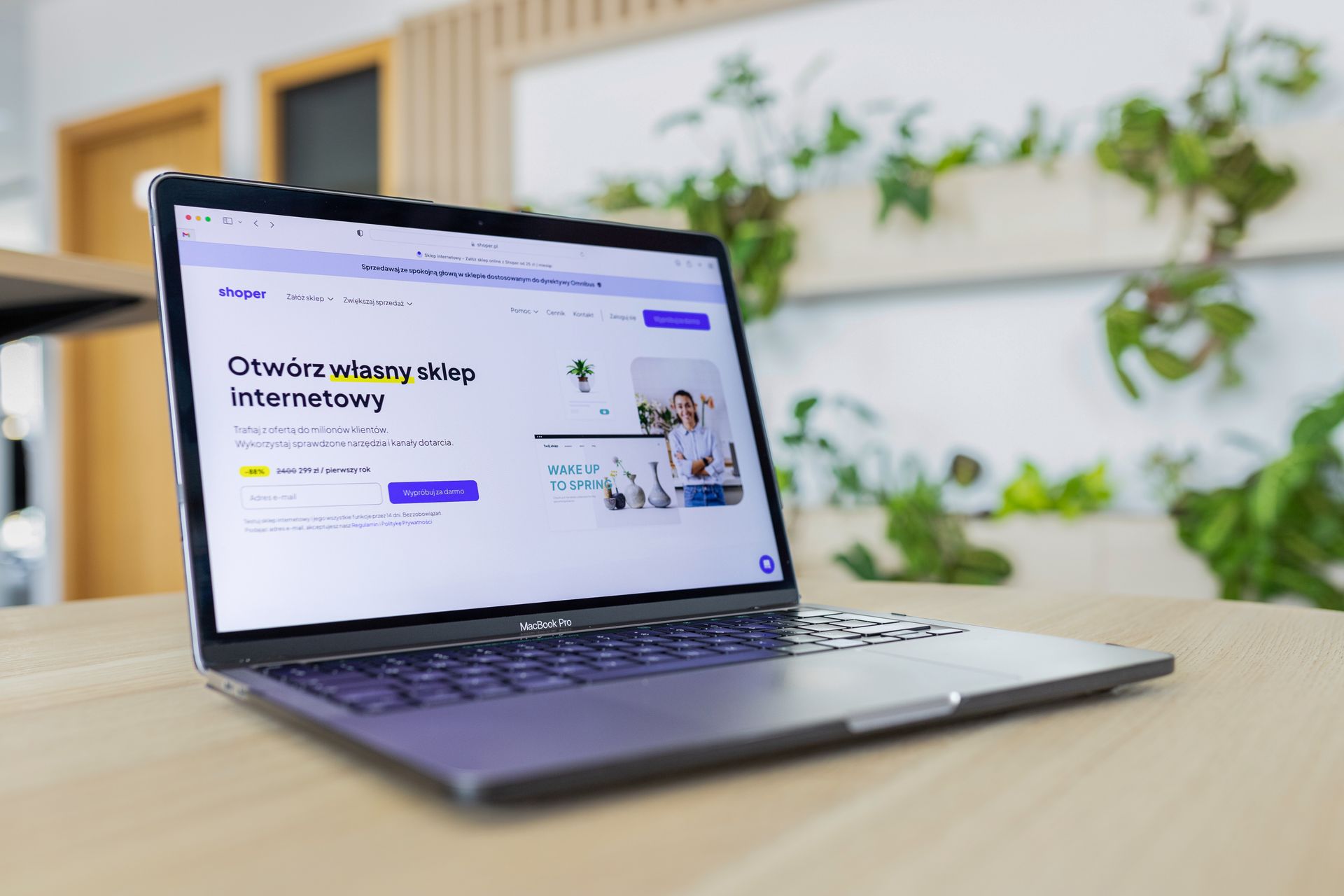 A website homepage on a laptop
