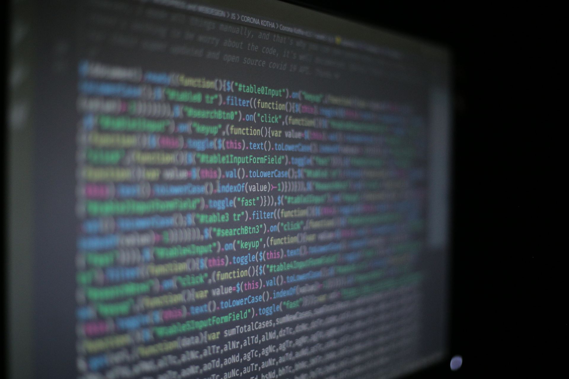 Code on a screen
