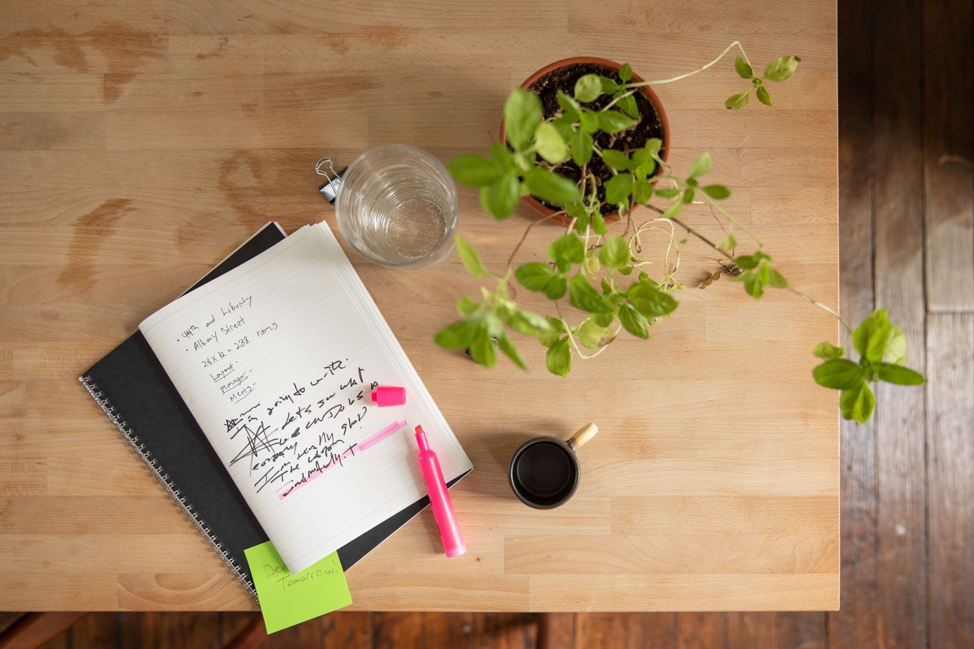 A planning notes in notebook