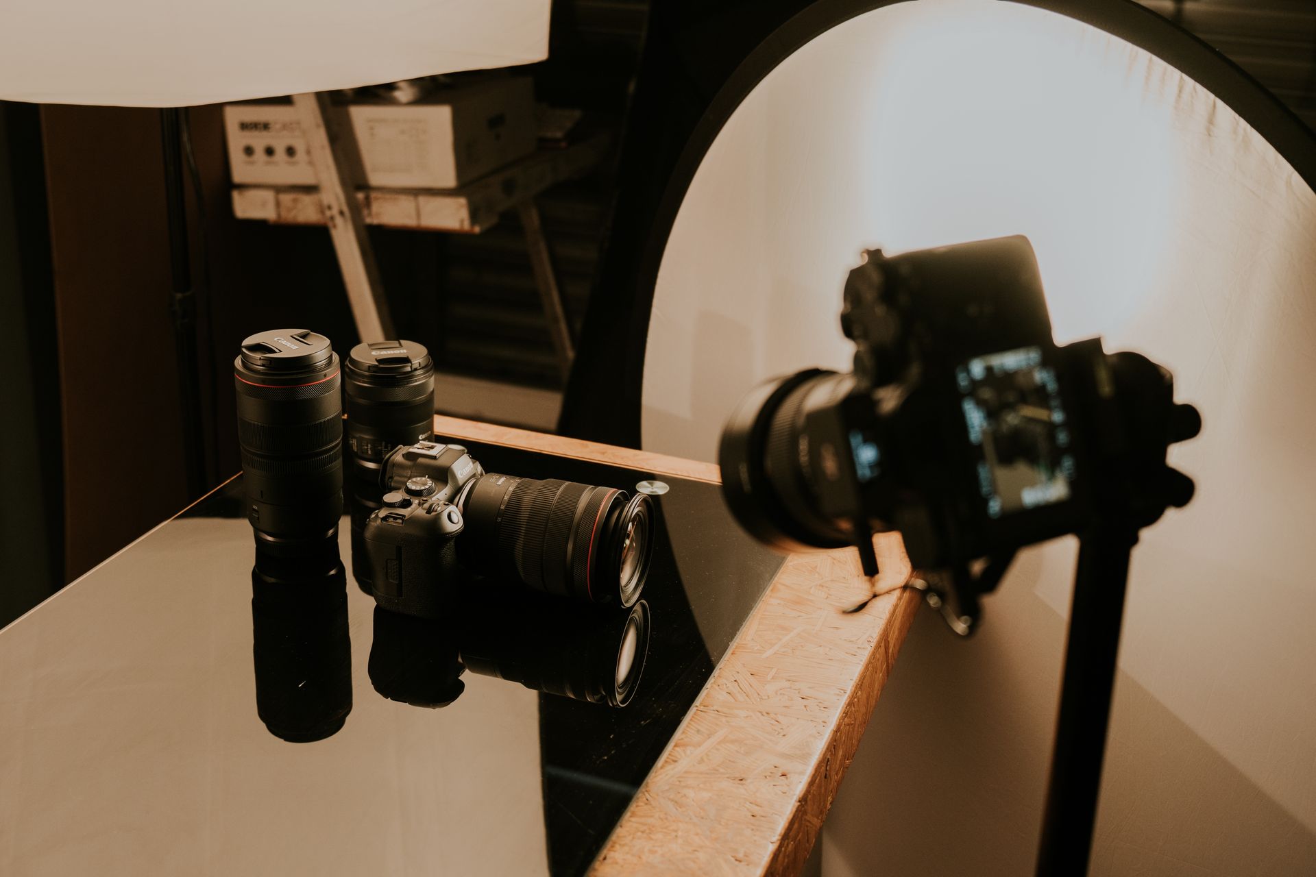 Product photos on a table